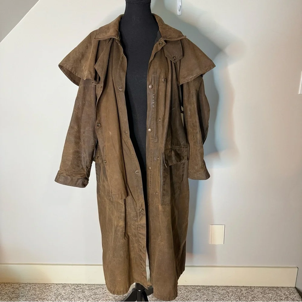 AUSTRALIAN OUTBACK COLLECTION Vintage Oilskin Drover Coat Duster Riding Unisex - Picture 6 of 16